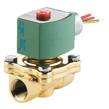 Asco Solenoid Valve, 2-Way, 2-Position, Normally Closed, 3/4 in Pipe Size, 120V AC, High Flow, Brass HT8210G009