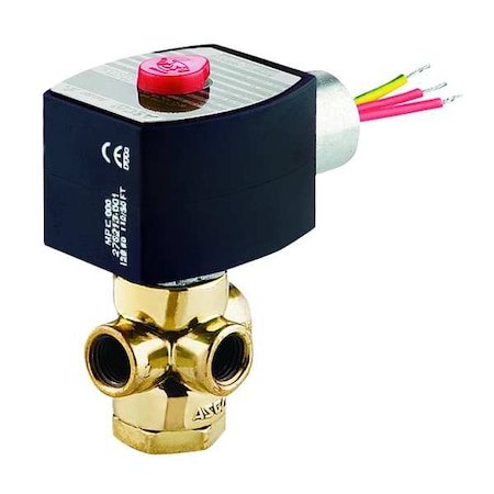 Asco Solenoid Valve, 3-Way, 2-Position, Normally Closed, 1/4 in Pipe Size, 120V AC, Direct Mount, Brass 8320G182