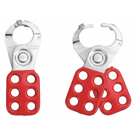 American Lock Lockout Hasp, Red, Steel, 6 Max. No. of Padlocks, 9/32 in Max. Shackle Dia., 1 in Jaw Clearance ALO80