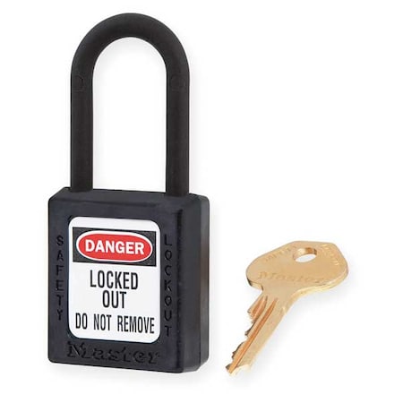 Master Lock Lockout Padlock, Keyed Different, Thermoplastic, Black, 1 1/2 in Shackle Height 406BLK