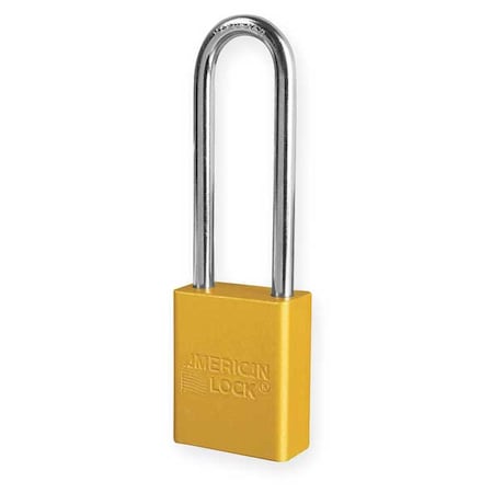 American Lock Lockout Padlock, Keyed Alike, Aluminum, Yellow, 3 in Shackle Height, 1 1/2 in Body Width A1107KAYLW