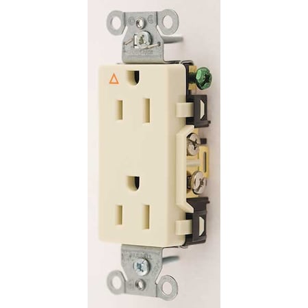 Hubbell Wiring Device-Kellems Duplex Straight Blade Receptacle, 5-15R, 15 A, 125V AC, 2 Pole, 3 Wire, Flush Mount IG15DRI
