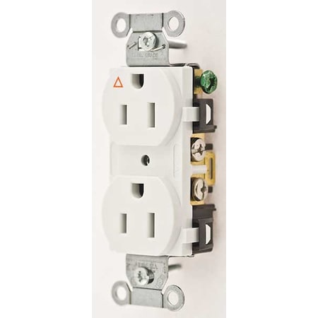 Hubbell Wiring Device-Kellems Straight Blade Receptacle, 5-15R, 15 A, 125V AC, 2 Pole, 3 Wire, Flush Mount, Isolated Ground IG15CRWHI