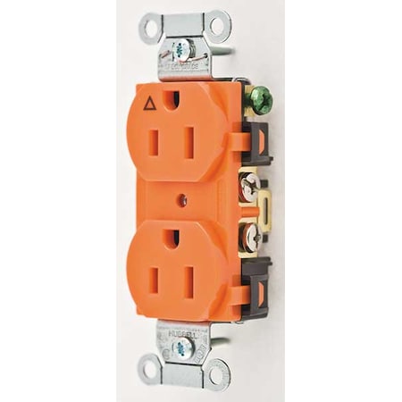 Hubbell Wiring Device-Kellems Duplex Straight Blade Receptacle, 5-15R, 15 A, 125V AC, 2 Pole, 3 Wire, Flush Mount IG15CR