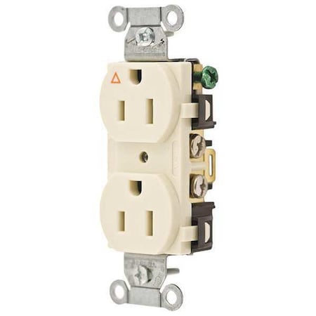 Hubbell Wiring Device-Kellems Duplex Straight Blade Receptacle, 5-15R, 15 A, 125V AC, 2 Pole, 3 Wire, Flush Mount IG15CRI