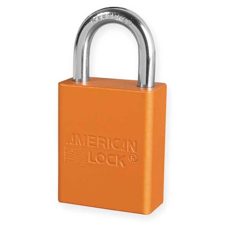 American Lock Lockout Padlock, Keyed Different, Aluminum, Orange, 1 in Shackle Height, 1 1/2 in Body Width A1105ORJ
