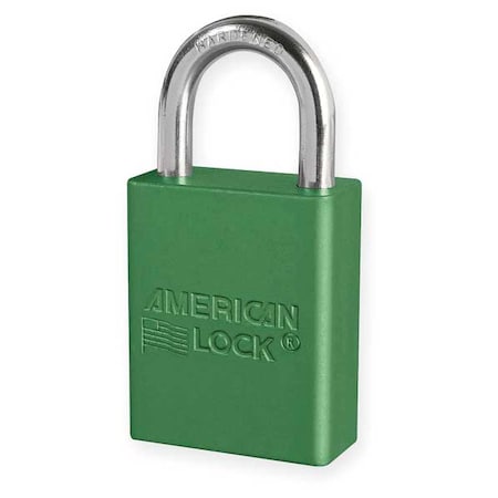 American Lock Anodized Aluminum Safety Padlock, Keyed Different, 1-1/2 in Wide with 1 in Tall Shackle, Green A1105GRN