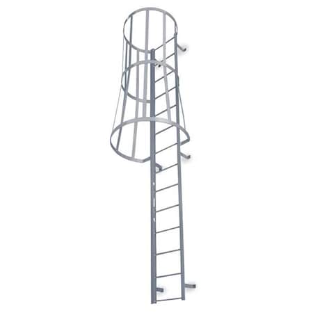 Cotterman 12 ft 3 in Overall H, Fixed Ladder with Safety Cage, Steel, 13 Steps, Top Exit, 300 lb Load Capacity M13SC C1