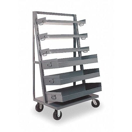 Zoro Select 12 ga. Steel Customizable Large Bin-Tray Cart with Slotted A-Frame, 38" D x 67 1/2 in H x 6 Shelves ATT-2438-95