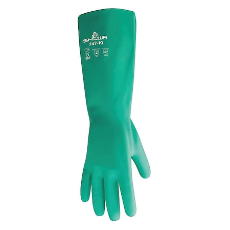 Showa 747 Chemical Resistant Gloves, Nitrile, 19 in L, 22 mil, Green, 10, 1 PR 747-10