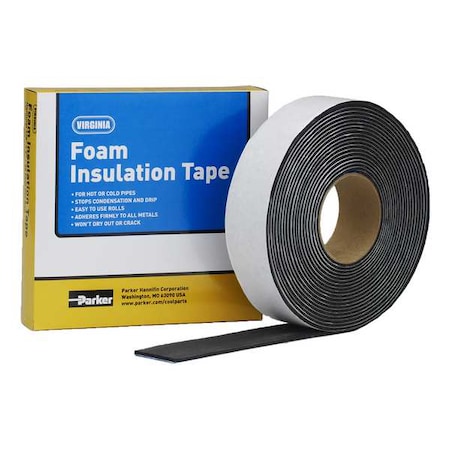 PARKER VIRGINIA Foam Insulation Tape, 2 in W x 10 yd L, 1/8 in Thick, Black, 1 Pk K502