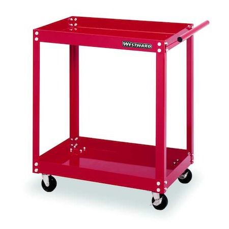 Westward Utility Cart with Lipped Metal Shelves, Steel, 100 lb Load Capacity, 2 Shelves, 30 in L, 18 in W 2CZY4
