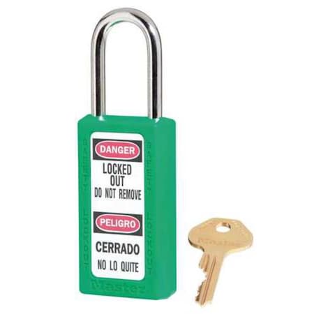 Master Lock Lockout Padlock, Keyed Different, Thermoplastic, Green, 1 1/2 in Shackle Height 411GRN