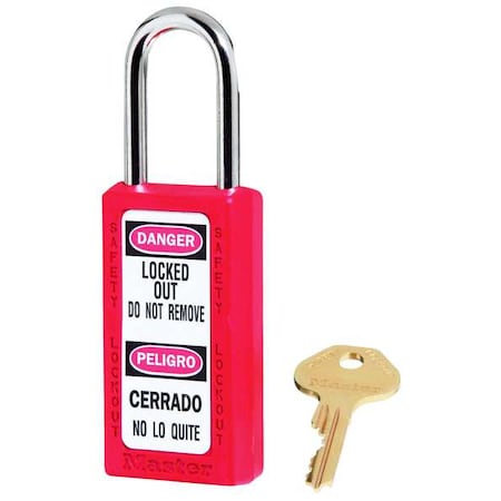 Master Lock Lockout Padlock, Keyed Alike, Thermoplastic, Red, 1 1/2 in Shackle Height, 1 1/2 in Body Width 411KAW400RED-3XX1331