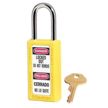 Master Lock Lockout Padlock, Keyed Different, Thermoplastic, Yellow, 1 1/2 in Shackle Height 411YLW