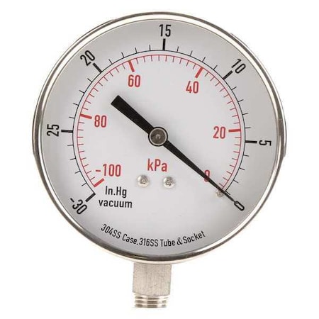 Zoro Select Vacuum Gauge, Test, 3-1/2 In 4FMP4