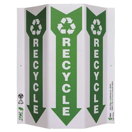 Zing Green at Work(TM) Recycle, Plastic, 12" x 9", With Mounting Holes, V-Shaped 4039