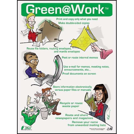 Zing Environmental Awareness Poster, Green at Work, 22 in H x, 16 in W, Plastic 5003