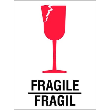 Tapecase 4" x 3" Adhesive Back Bilingual Shipping Labels, Fragile/Fragil, Pk500 16U910