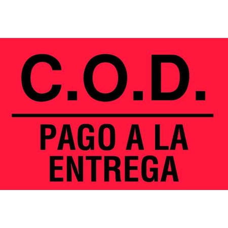 Tapecase 2" x 3" Adhesive Back Bilingual Shipping Labels, C.O.D./Para A La Entrega, Pk500 16U919