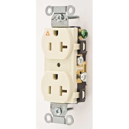 Hubbell Wiring Device-Kellems Straight Blade Receptacle, 5-20R, 20 A, 125V AC, 2 Pole, 3 Wire, Flush Mount, Isolated Ground IG5352LA