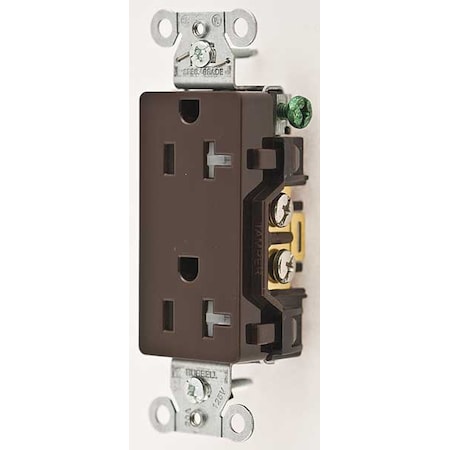 Hubbell Wiring Device-Kellems Duplex Straight Blade Receptacle, 5-20R, 20 A, 125V AC, 2 Pole, 3 Wire, Flush Mount, Grounded DR20TR