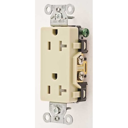 Hubbell Wiring Device-Kellems Duplex Straight Blade Receptacle, 5-20R, 20 A, 125V AC, 2 Pole, 3 Wire, Flush Mount, Grounded DR20ITR