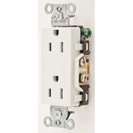 Hubbell Wiring Device-Kellems Straight Blade Receptacle, 5-15R, 15 A, 125V AC, 2 Pole, 3 Wire, Flush Mount, Grounded DR15WHITR