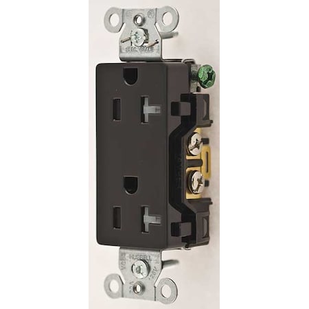 Hubbell Wiring Device-Kellems Straight Blade Receptacle, 5-20R, 20 A, 125V AC, 2 Pole, 3 Wire, Flush Mount, Grounded DR20BLKTR