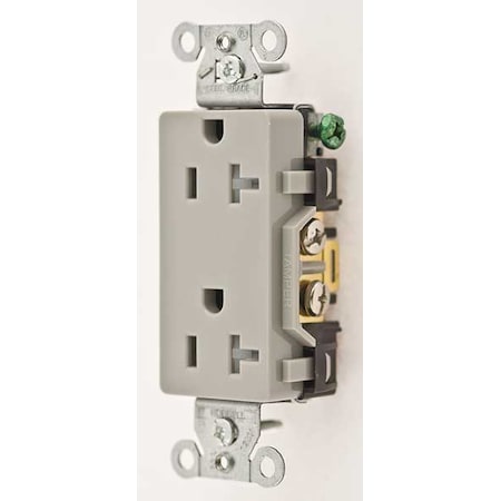 Hubbell Wiring Device-Kellems Duplex Straight Blade Receptacle, 5-20R, 20 A, 125V AC, 2 Pole, 3 Wire, Flush Mount, Grounded DR20GRYTR