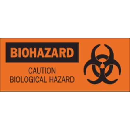 Brady Caution Biohazard Sign, 7 in Height, 17 in Width, Fiberglass, Rectangle, English 69789