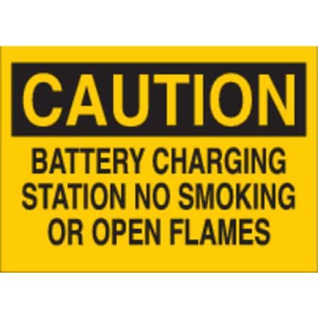Brady Caution, Battery Charging Station No Smoking Or Open Flames, 14 in W x 10 in H, Rectangle 70223
