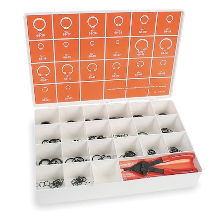 Itw Bee Leitzke Internal and External Retaining Ring Assortment, Steel, Phosphate Finish, 221 Pieces WWG-DISP-HO-SH221
