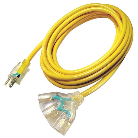 Zoro Select SJTOW Extension Cord, 10 AWG 3 Outlets, 5-15R, Yellow, PVC, 5-20P, 25ft 4GAD3