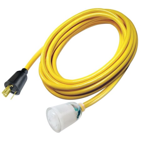 Zoro Select SJTOW Extension Cord, 10 AWG 1 Outlet, L5-20R, Yellow, PVC, L5-20P, 50ft 4GAA2