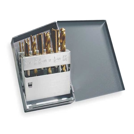 Chicago-Latrobe 18PC Jobber Drill and Plug Hand Tap 150TN/1002 Set CL TiN HSS 9PC, N36, N29, N25, N21, N7, F, 5/16, U, 27/64 52590