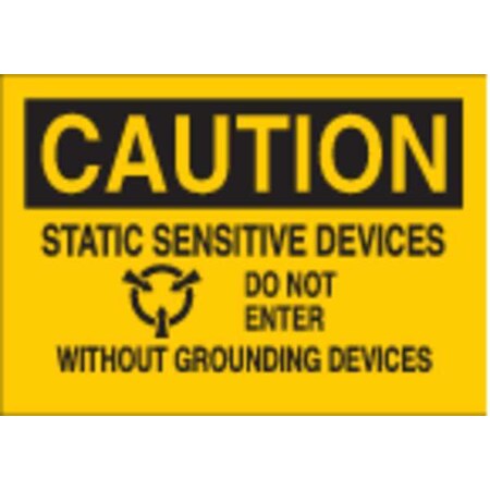 Brady Caution Sign, 10 in Height, 14 in Width, Plastic, Rectangle, English 25517