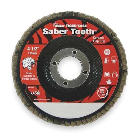 WEILER Arbor Flap Disc, 4-1/2, 36, Extra Coarse 98118