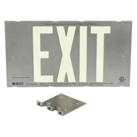 Brady Exit Sign, Plastic, 15-1/4" W, 8-1/4" H, Exit, Silver 112655B