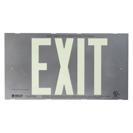 Brady Exit Sign, Plastic, 15-1/4" W, 8-1/4" H, Exit, Silver 112653B