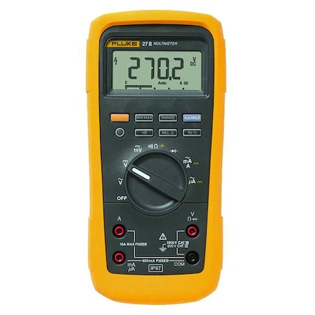 Digital Multimeter, 1,000 V Max DC, 0.1 V Max AC, Average, 6,000 Instrument Counts, LCD -  FLUKE, FLUKE-27II/CWG