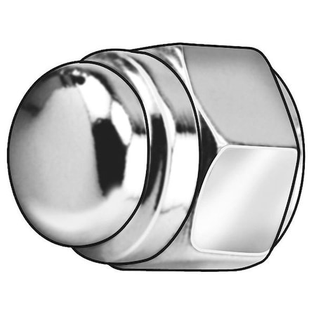 ZORO SELECT Flattened Head Cap Nut, 1/4"-20, Steel, Chrome Plated, 0.47 in H, 5 PK MPB3771