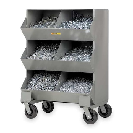 Little Giant Steel Mobile Bin Cart, 20 in D x 45 1/2 in H x 32 in W, 3 Shelves, Gray MS2-1532-6PH