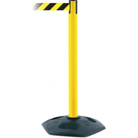 Tensabarrier Barrier Post with Belt, Black/Yellow, 7 1/2 ft Length, 38 in Post Height, No Legend 886-35-STD-NO-D4X-C