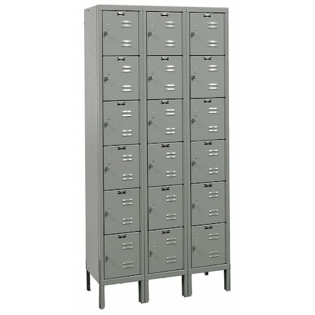 Hallowell Box Locker, 36 in W, 18 in D, 78 in H, (3) Wide, (6) Tier, Dark Gray U3288-6A-HG