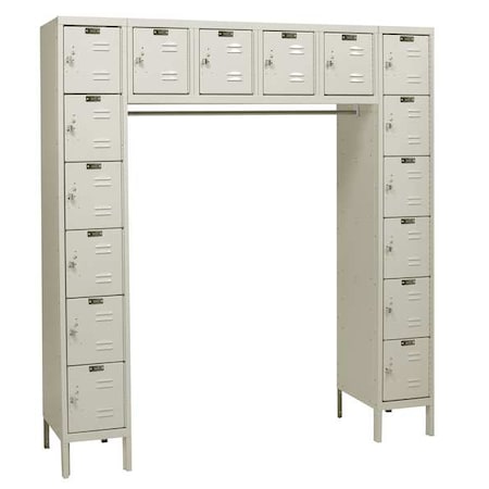 Hallowell Box Locker Unit with Coat Rod, 72 in W, 18 in D, 78 in H, (6) Tier, (6) Wide, Tan U1788-16PT