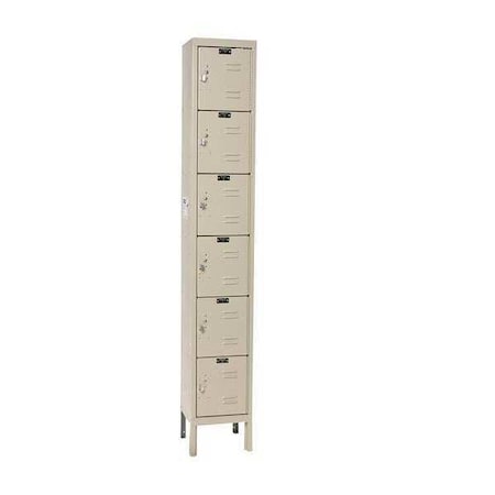 Hallowell Box Locker, 12 in W, 12 in D, 78 in H, (1) Wide, (6) Tier, Tan U1228-6G-A-PT