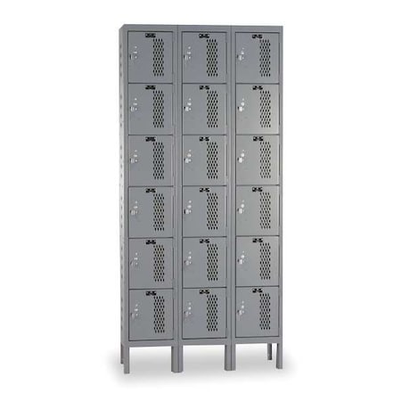 Hallowell Box Locker, 36 in W, 18 in D, 78 in H, (3) Wide, (6) Tier, Dark Gray U3288-6HDV-HG