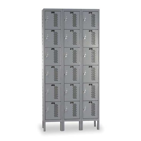 Hallowell Box Locker, 36 in W, 18 in D, 78 in H, (3) Wide, (6) Tier, Dark Gray U3288-6HV-A-HG
