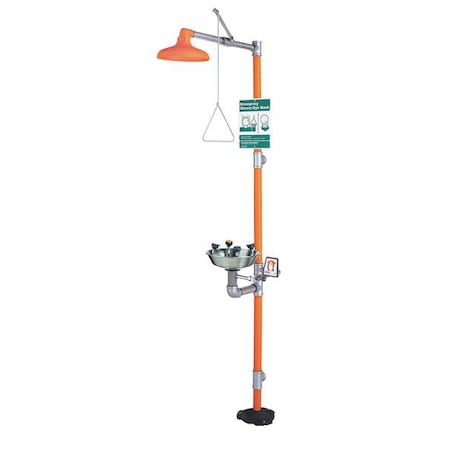 Guardian Equipment Shower with Eyewash, Floor Mount, Galvanized Steel Pipe, 94 3/4 in H, Stainless Steel Bowl, Orange GBF1909SSH